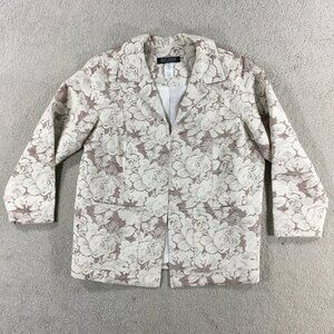 Dialogue Jacket Womens Size 18W White Cotton Linen Blazer Floral